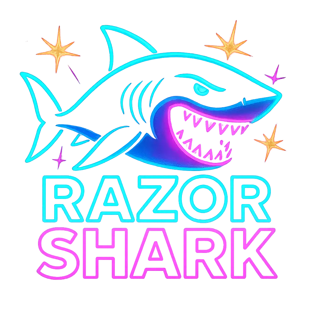 Razor Shark slot game artwork with neon casino styling