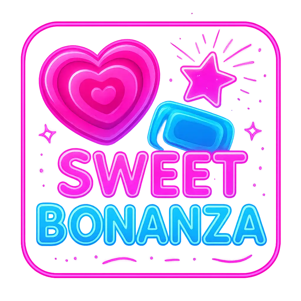 Sweet Bonanza slot game artwork with neon casino styling