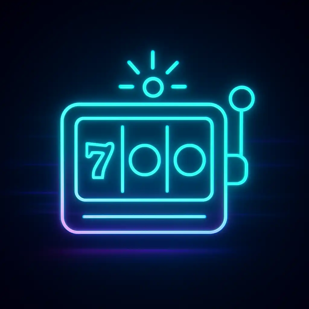 Neon icon of slot reels spinning with jackpot burst effects