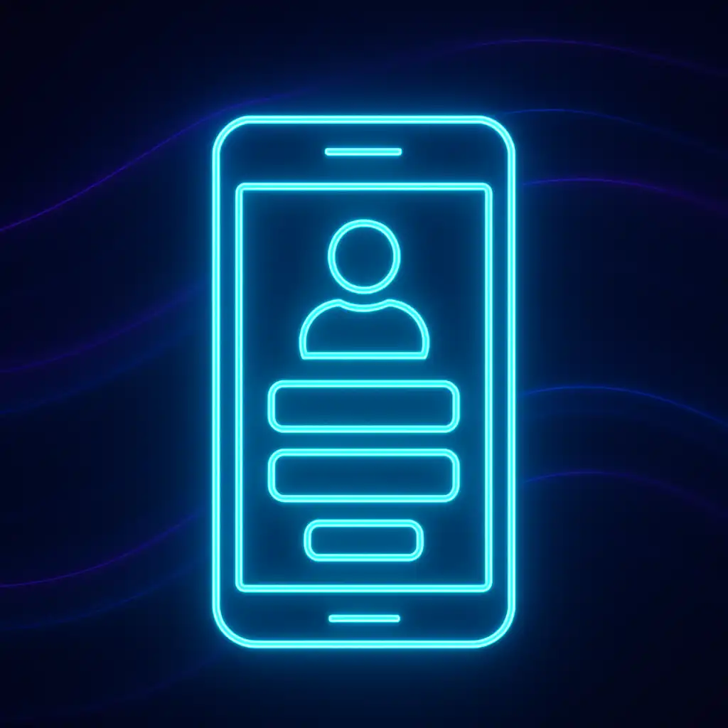Neon icon of a player registering a BetMica account on a mobile screen